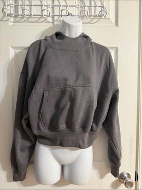Women's Cropped Cowl Sweatshirt - Charcoal Gray